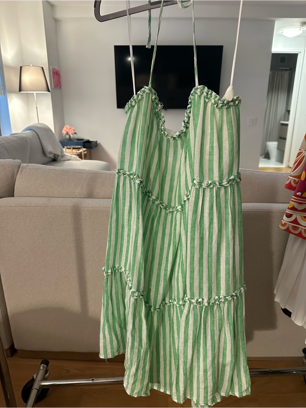Rails Green and White Striped Tiered Sundress